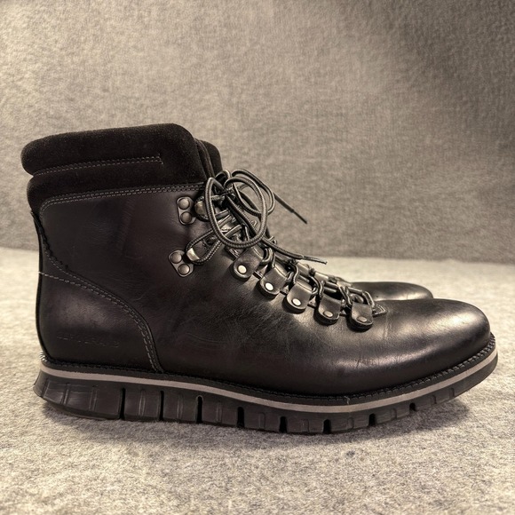 Cole Haan Zerogrand Combat Boots Mens 10W Black Leather Hiking Waterproof Gorp